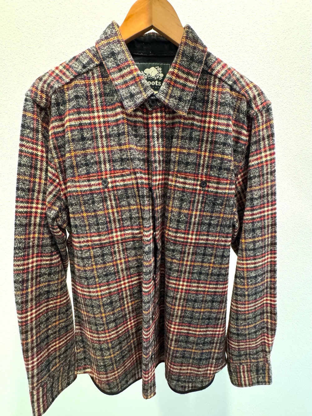 Roots Men's Red, Gray & Yellow Plaid Button-Down Shirt